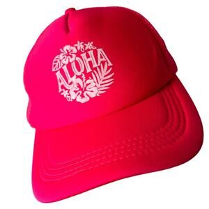 Aloha Beach Hat Mesh Trucker Snapback Cap HI Women Bright Pink Barbiecore Pool
